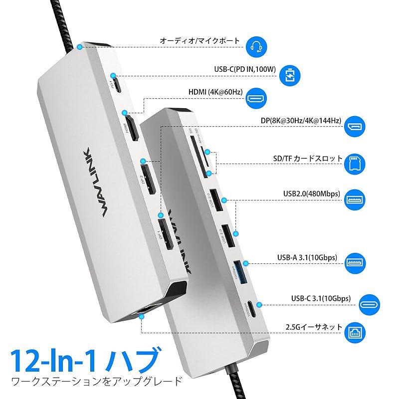 WAVLINK USB Cハブ/USB-C ミニドッキングステーション/９-in-1（1ｘHDMI/1ｘVGA/３ｘUSB A/1ｘ RJ4 WAVLINK USB Cハブ&frasl;USB-C ミニドッキングステーション&frasl;９-in-1