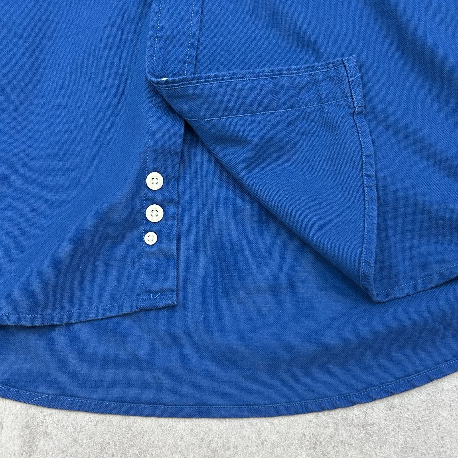 90年代白タグエディーバウアー　ブルー 無地　ボタンダウンシャツ 90s Eddie Bauer エディーバウアー 90-00s アウトドア ゴープコア