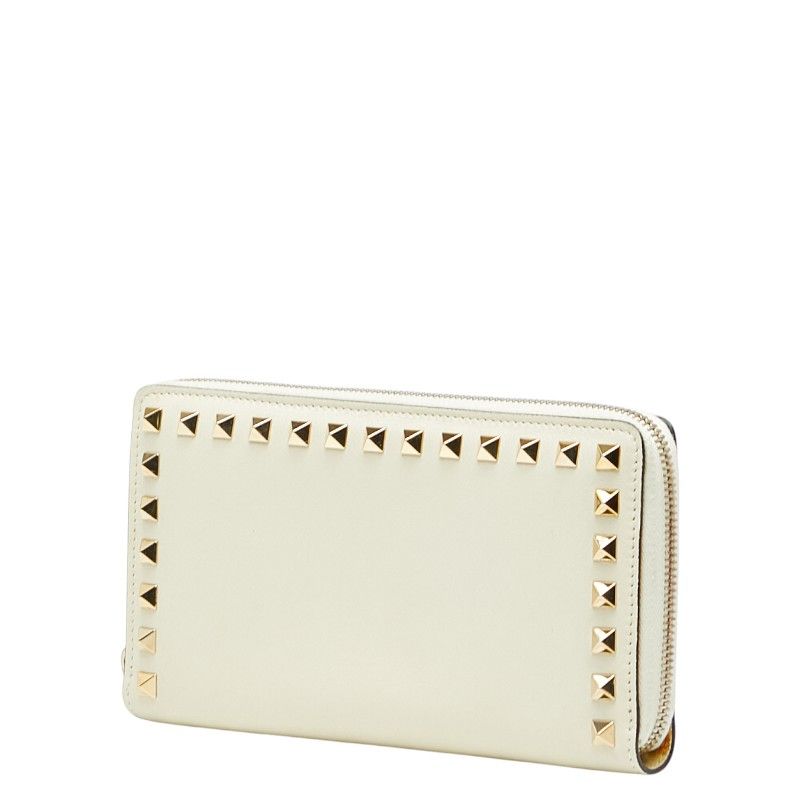 ヴァレンティノ ロックスタッズ ラウンドファスナー 長財布 ホワイト  