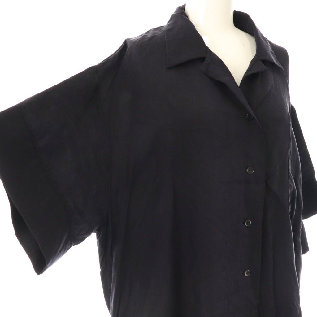  カレンソロジー Curensology 25 SS シルキーキュプラブラウス オープン シャツ F ブラック DF OS だれでも 半袖 シャツ ブラウス