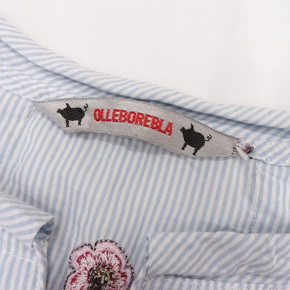 アルベロベロ OLLEBOREBLA オレボレブラ ストライプ柄 シャツ ブラウス チュニック ブタさん 刺繍 トップス 青 レディース 【中古】 アルベロベロ OLLEBOREBLA オレボレブラ ストライプ柄 シャツ