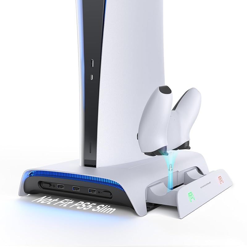 PS5用 スタンド KIWIHOME PS5用 縦置きスタンド 磁気充電版 ps5 周辺機器 RGB効果 コントローラー 2台 充電スタンド 3 USBポート ps5用 冷却 ps5用 冷却ファン ps5用 スタンド 縦置き PS5に対応 プレイステ 0