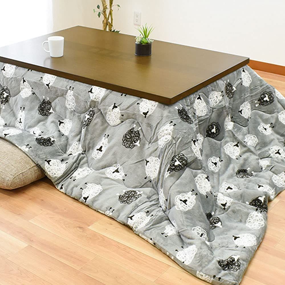 商品 こたつ布団 長方形 うす掛け 洗える ひつじ柄 グレー あったか ふわふわ フランネル かわいい 約205×245cm 適合こたつ本体 約75×105cm～80×120cm