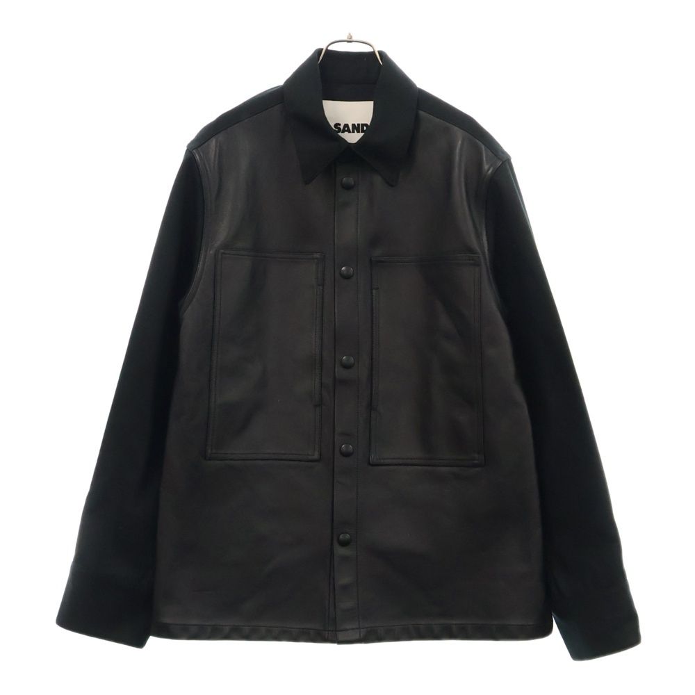 JIL SANDER ジルサンダー レザー デニム 切り替え シャツ ジャケット ブラック J22DL0245