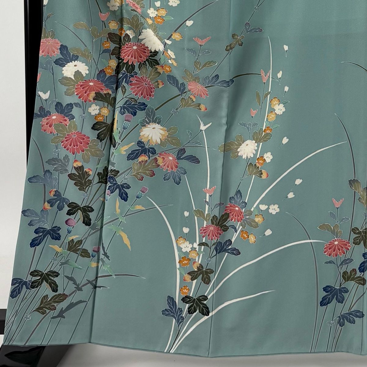 訪問着 身丈165cm 裄丈66cm M 袷 落款 菊 薄緑 正絹 秀品