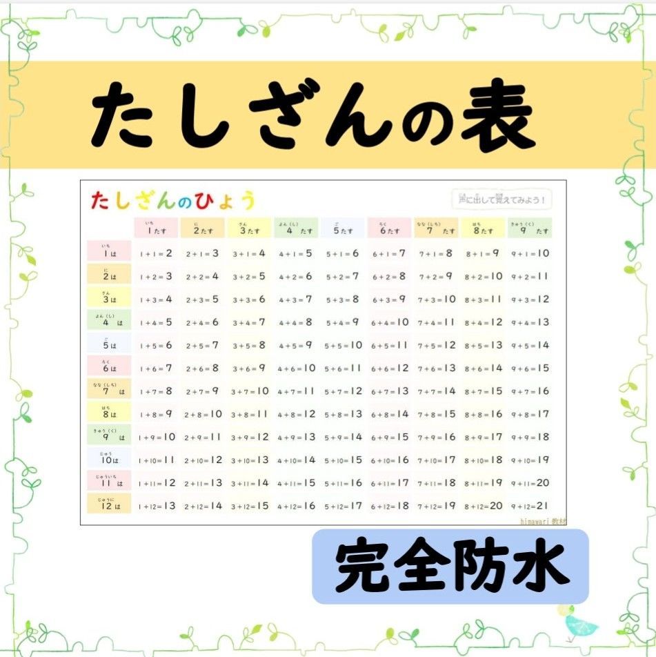 たしざんの表】読みながら楽しく覚えよう！お風呂でも学べる♪安心の