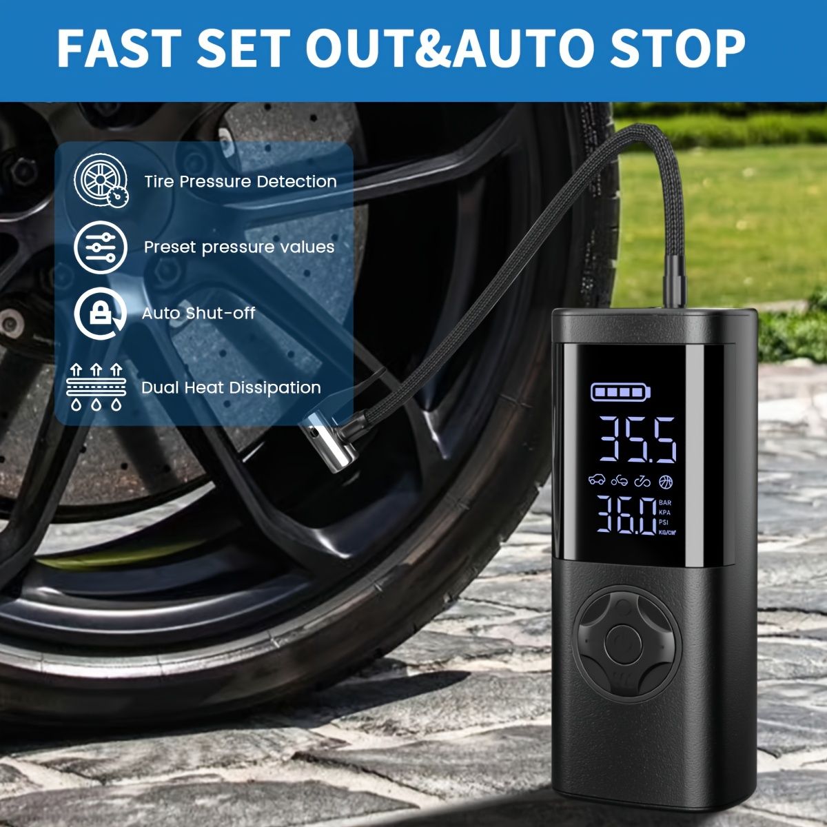 USB-C充電式デジタル空気入れ 150PSI