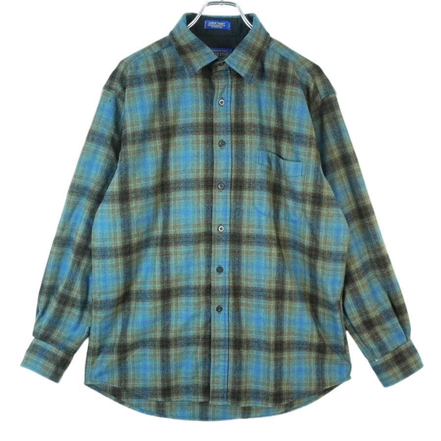 ペンドルトンPendletonフランネルシャツウールシャツビンテージ青ブルー黒ブラック緑グリーンlodgeshirtヴィンテージvintage40301