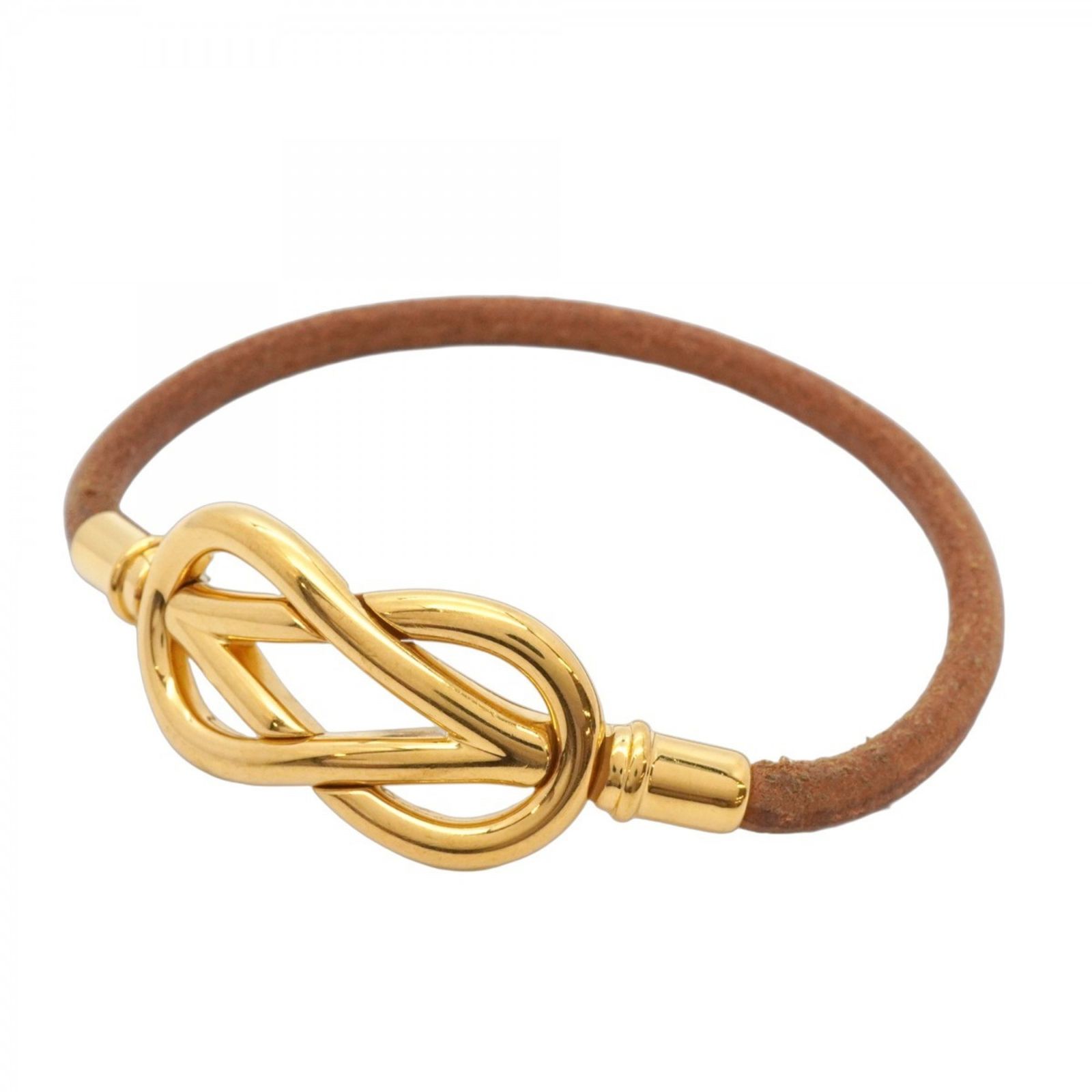 HERMES ゴールド×ダークブラウン レザーブレスレット HERMES エルメス アクセサリー ブレスレット ジャンボ