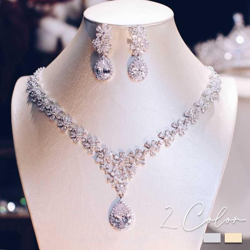 ネックレス イヤリング ピアス セット ウェディング ウエディング ブライダル 結婚式 二次会 パーティー ジルコン ジルコニア 演奏会 発表会 花嫁 前撮り4.03