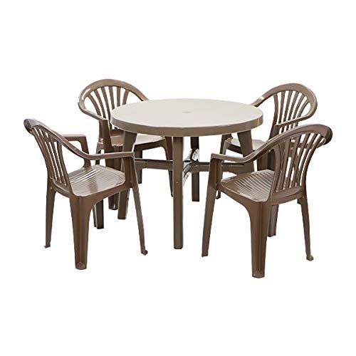 ガーデンチェア ガーデンテーブル 5点セット ガーデンセット ポリプロピレン製 PP ガーデンテーブル-チェアー4脚 軽量で持ち運び簡単 ガーデンファニチャー ガーデン テーブル セット ガーデンテーブルセット dchairb 20 table ブラウン