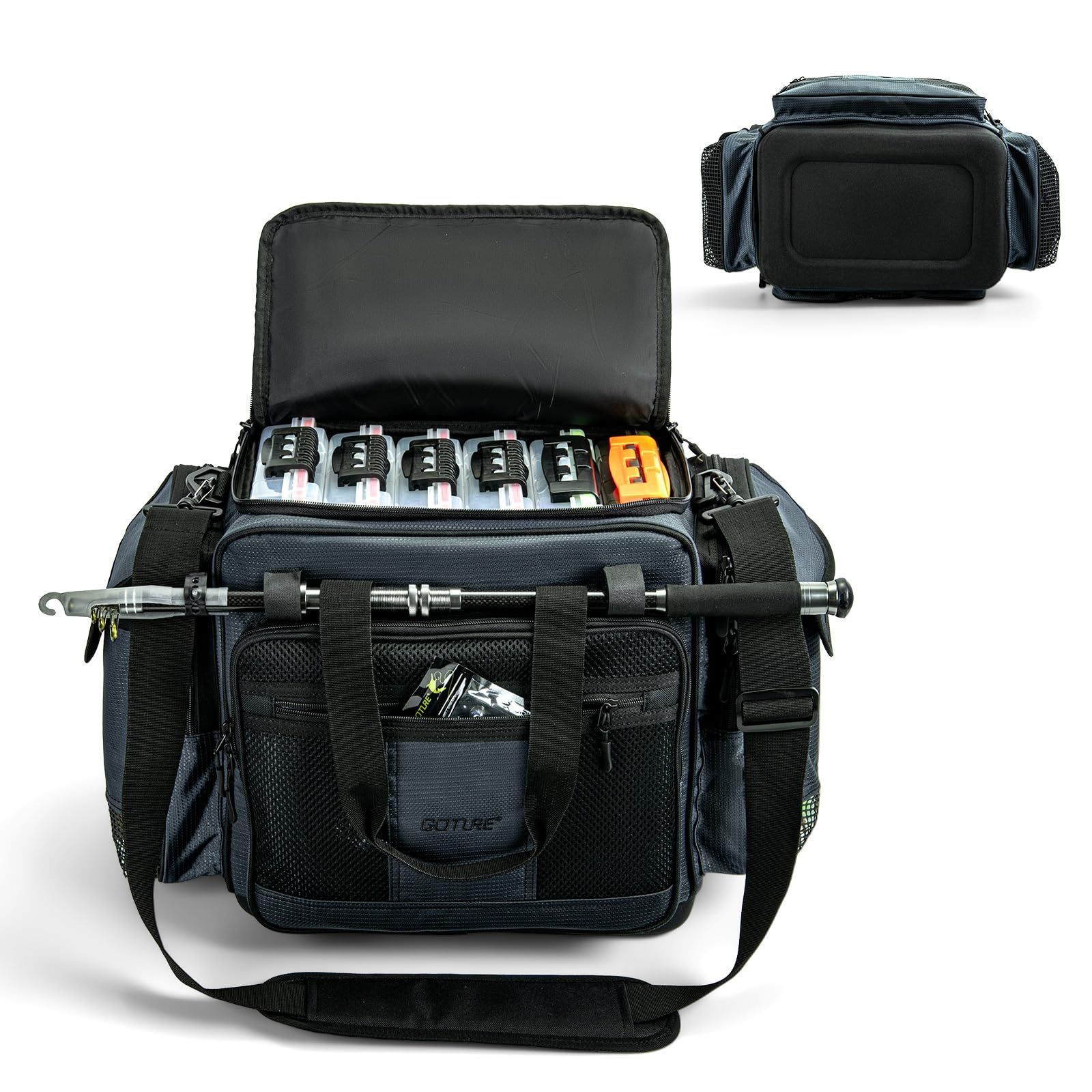 Color ダークグレー Goture フィッシングバッグ 釣りバッグ 52L 大容量 ロッドベルト付き 600D防水 EVA立体底面 IPX5 タックルバッグ ショルダーバッグ 釣り バッグ 多機能 丈夫で耐久性 ランガンバッグ リュックサック バックパック