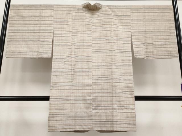 平和屋着物■極上　伝統工芸品　伊那紬　手織り　草木染　道中着　単衣　ロング丈　格子柄　枯野色地　証紙・反端付き　逸品　CYAA2794s5 平和屋着物□極上 伝統工芸品 伊那紬 手織り 草木染 道中着 単衣