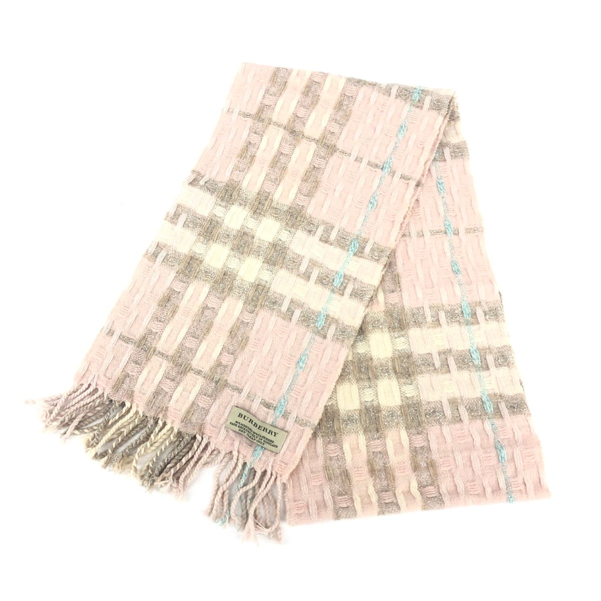 ✨美品・希少カラー✨️ BURBERRY LONDON カシミヤ マフラー ピンク ☆極美品☆バーバリー ロンドン カシミヤ100％ ピンクラインの