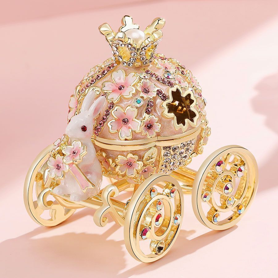 EX606-1 サクラキャリッジ 馬車 クリスタルジュエリーボックス 白うさぎ キラキラ クリスタル 桜 リングケース アクセサリーケース リングピロー 東京銀座PICALS ピィアース 東京銀座ピカルス m