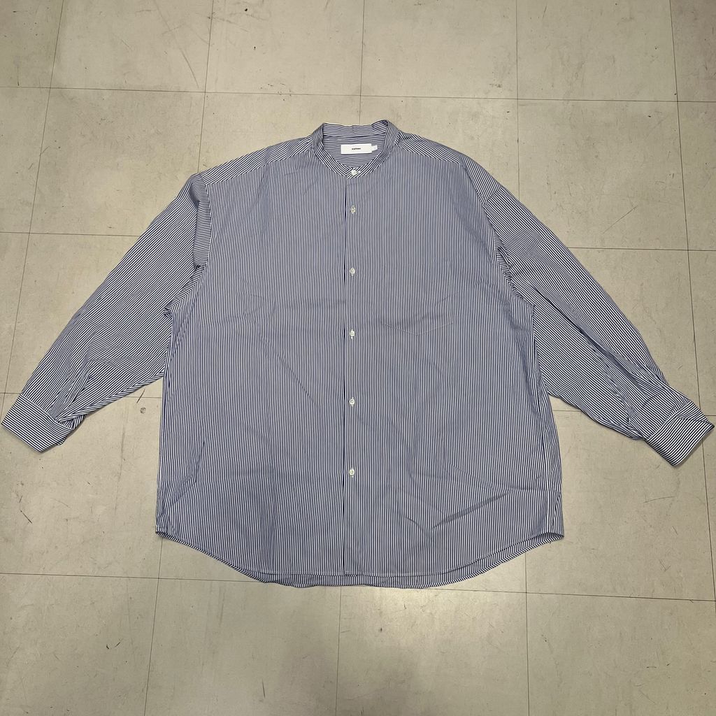 Graphpaper グラフペーパー 24AW BROAD OVERSIZED LS BAND COLLAR SHIRT ストライプオーバーサイズシャツ GM243-50033STB ブルー size 1 中目黒A10