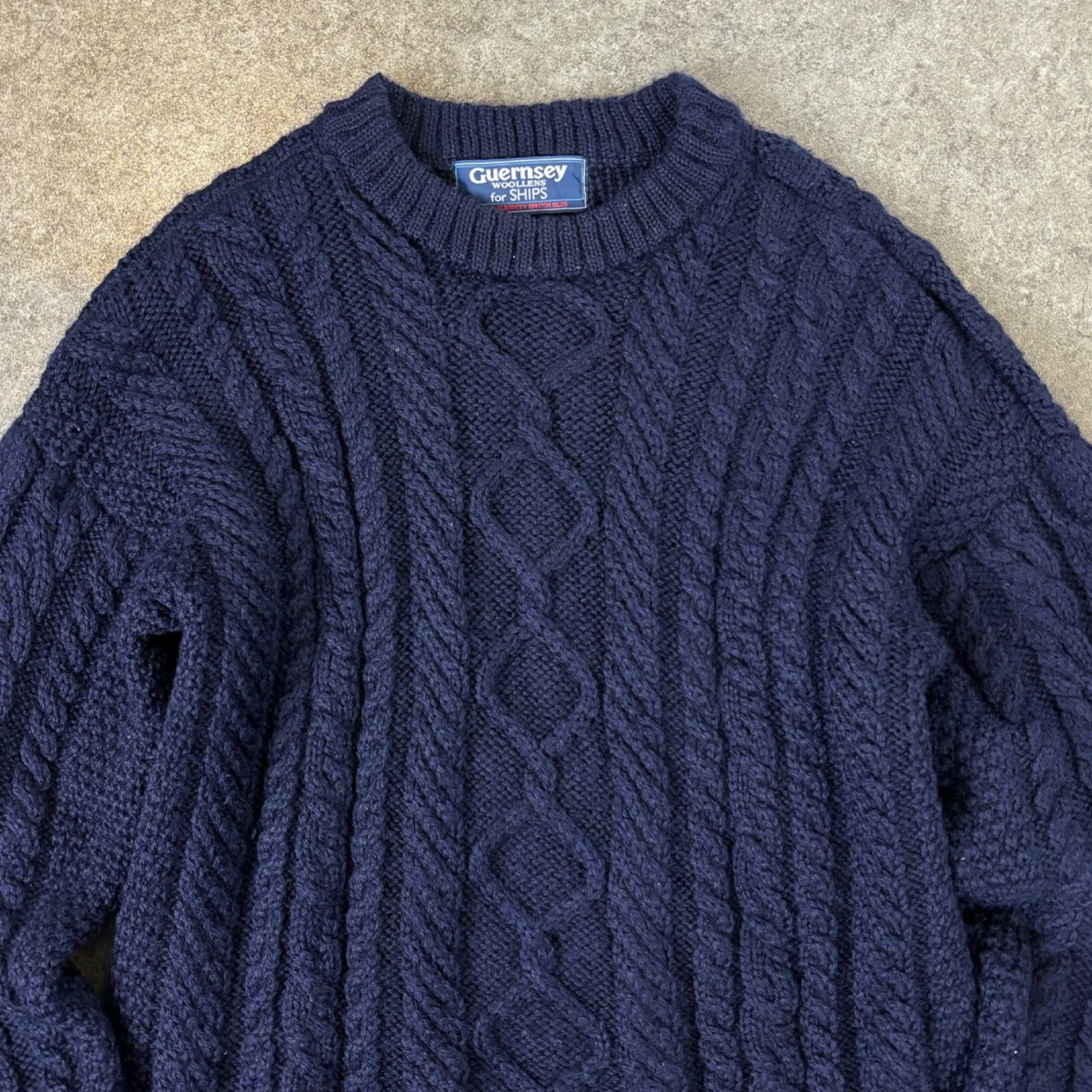 英国製 Guernsey WOOLLENS for SHIPS Handknitted Sweater Navy 100 