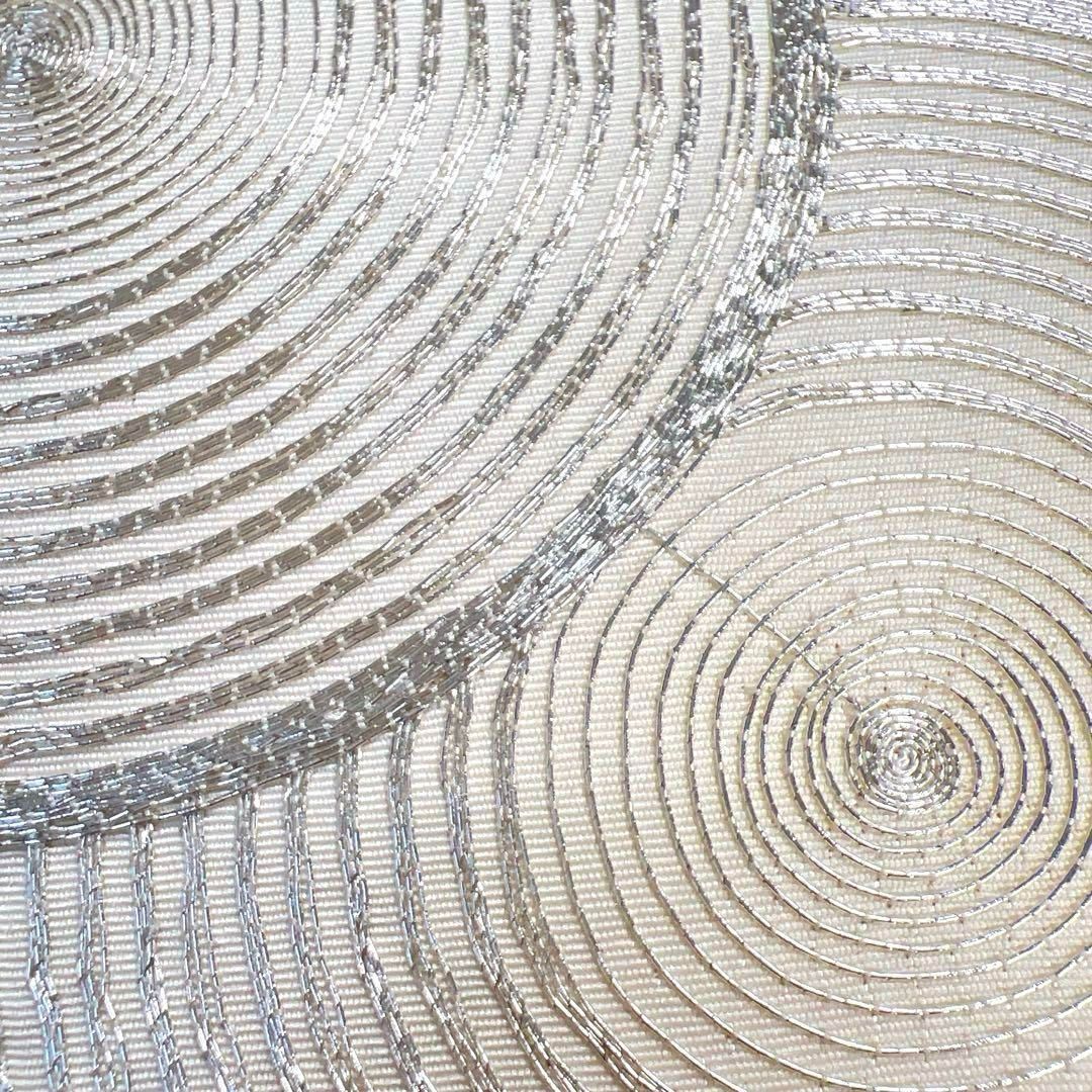 付け帯　作り帯　銀駒刺繍　円弧模様　丸　白地　着物　082a d 付け帯 作り帯 銀駒刺繍 円弧模様 丸 白地 着物 082a d 付け帯