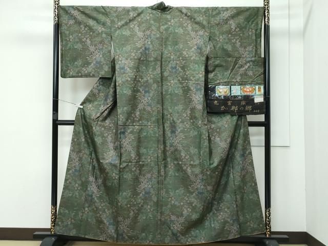 平和屋着物■極上　本場大島紬　泥染め　9マルキ　加那の郷　草花文　丸宮織物　証紙付き　逸品　CZAA3526s5 平和屋着物□極上 本場大島紬 泥染め 9マルキ 加那の郷 草花文 丸宮