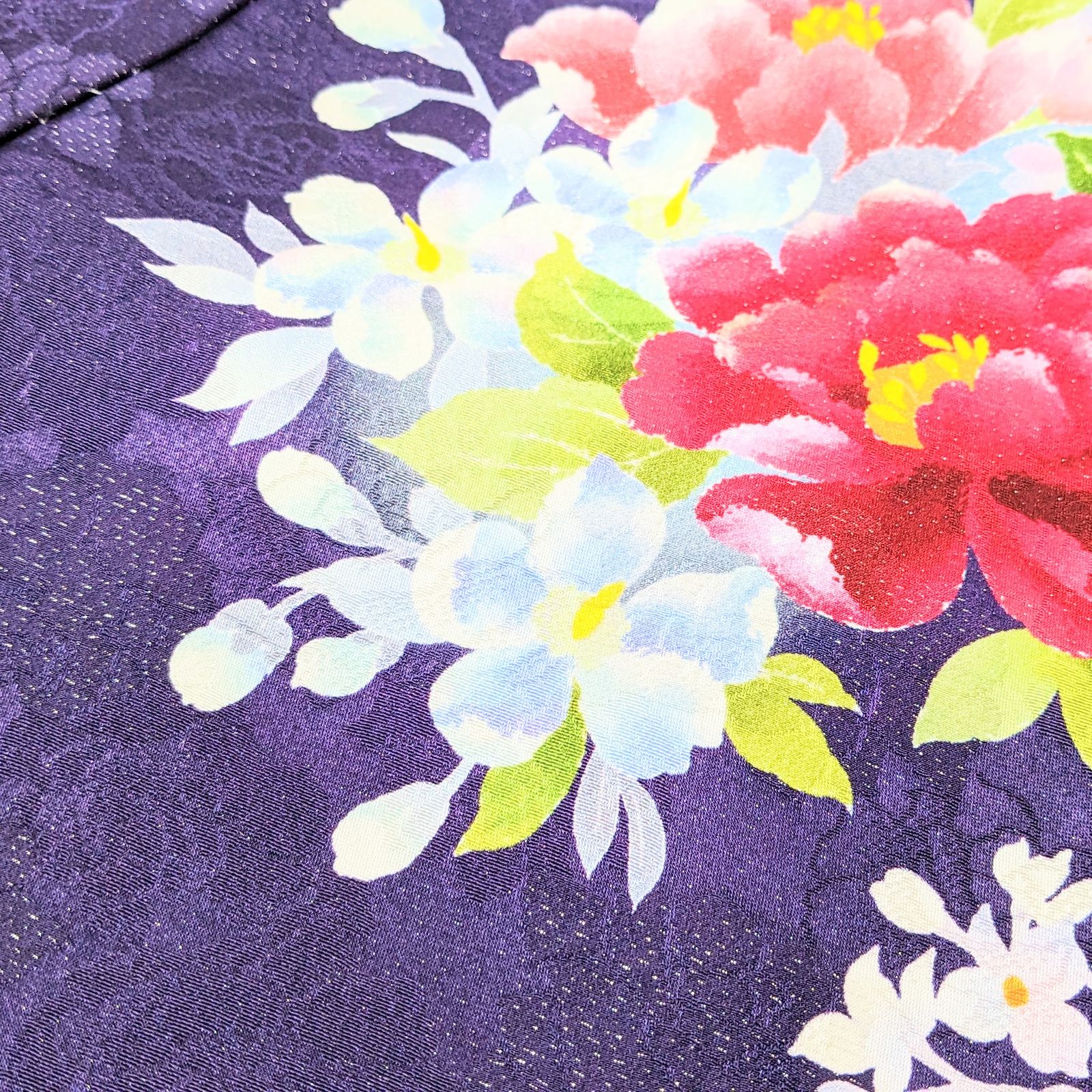 綾振袖【正絹・未仕立て】 振袖 紫 パープル モダン 花柄 バラ 成人式 F13
