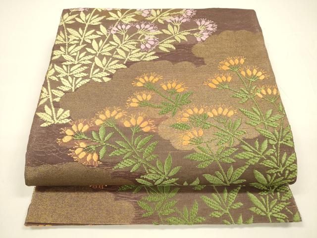 平和屋着物＊夏物 六通柄袋帯 唐織 草花文 金糸 正絹 DAAY8163cm