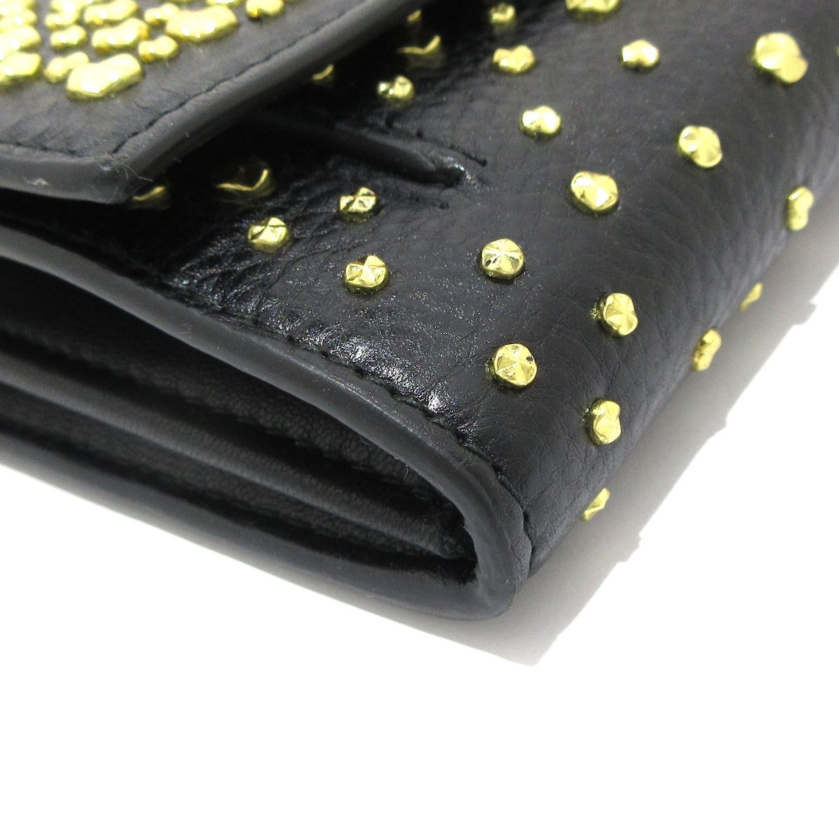 英*）様 アレキサンダーマックイーン　スカルスタッズ財布　ゴールド×ブラック アレキサンダーマックイーン 長財布 チェーンウォレット スカル