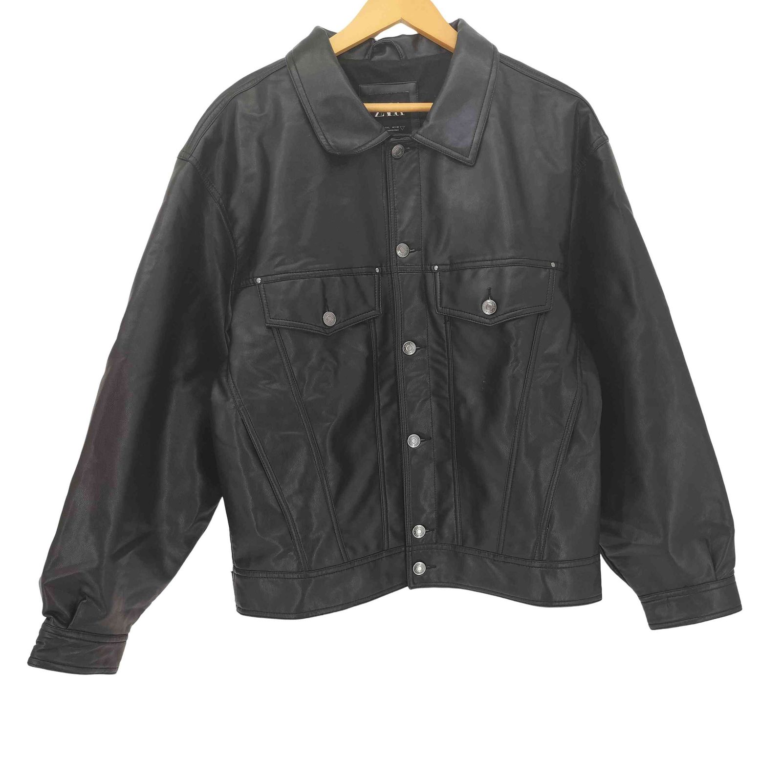ザラ ZARA フェイクレザー トラッカージャケット メンズ  USA L