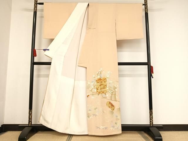 平和屋着物●創業460年 千總 色留袖 駒刺繍 貝桶吉祥文 金糸 金彩 伊勢丹扱い 正絹 AABB1283np