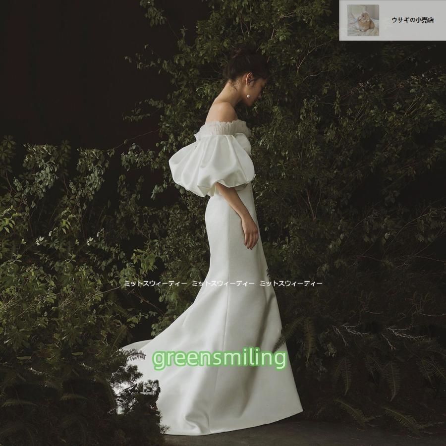 ウェディングドレス 花嫁 二次会 ウエディングドレス 結婚式 前撮り 披露宴 スレンダーライン マーメイド パフスリーブ 二次会 オフショルWP数量 価格926 MAAHADDERANG_COM