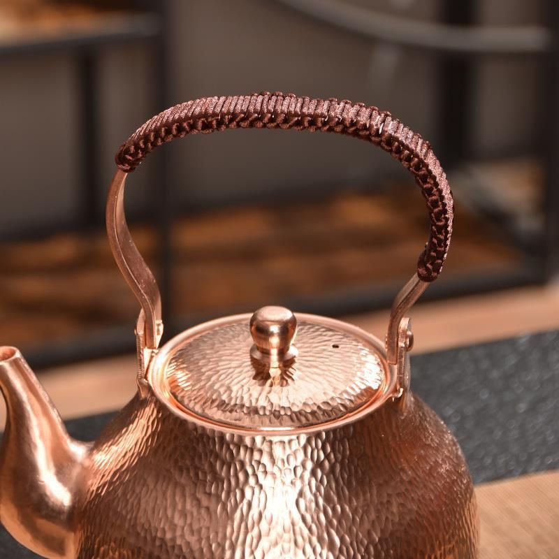 松和斉（造）割手口蓋付銅瓶 銅打出水注 湯沸 薬缶 水注 やかん 金属