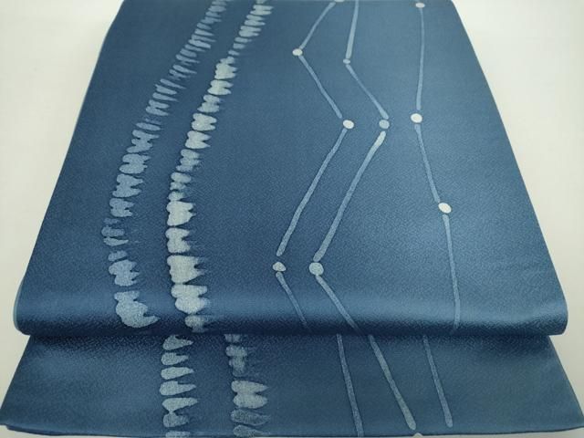 平和屋着物●藍染作家　喜多野良造　全通柄袋帯　天然泥藍　工房　藍の館　変わり間道　正絹　逸品　DAAY1319ps 平和屋着物○藍染作家 喜多野良造 全通柄袋帯 天然泥藍 工房 藍の館