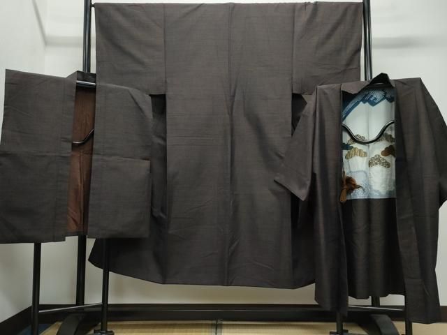 平和屋着物●男性　紬　羽織・袖なし羽織セット　霞文　正絹　逸品　CAAS8552vf 平和屋着物○男性 紬 羽織・袖なし羽織セット 霞文 正絹 逸品