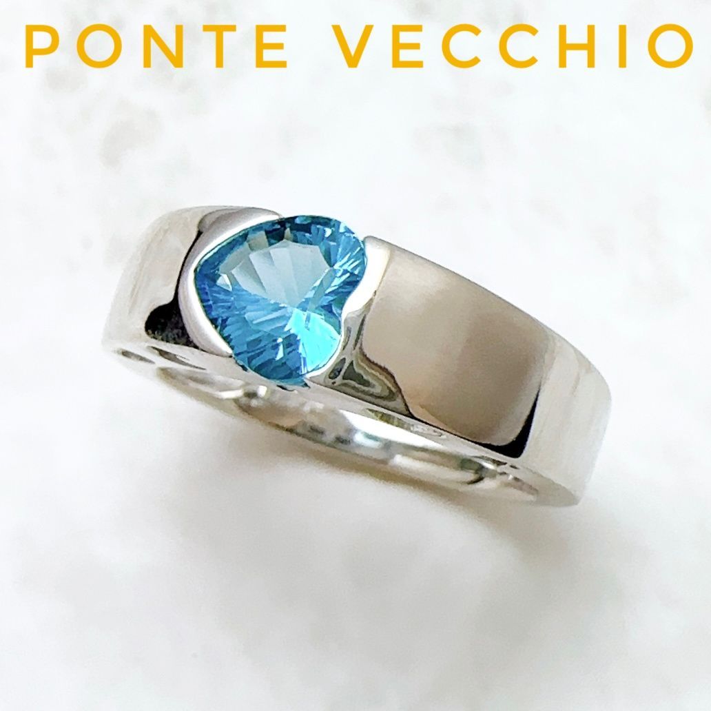 美品🌟Ponte Vecchio ブルートパーズ ホワイトゴールド リング 11号 U