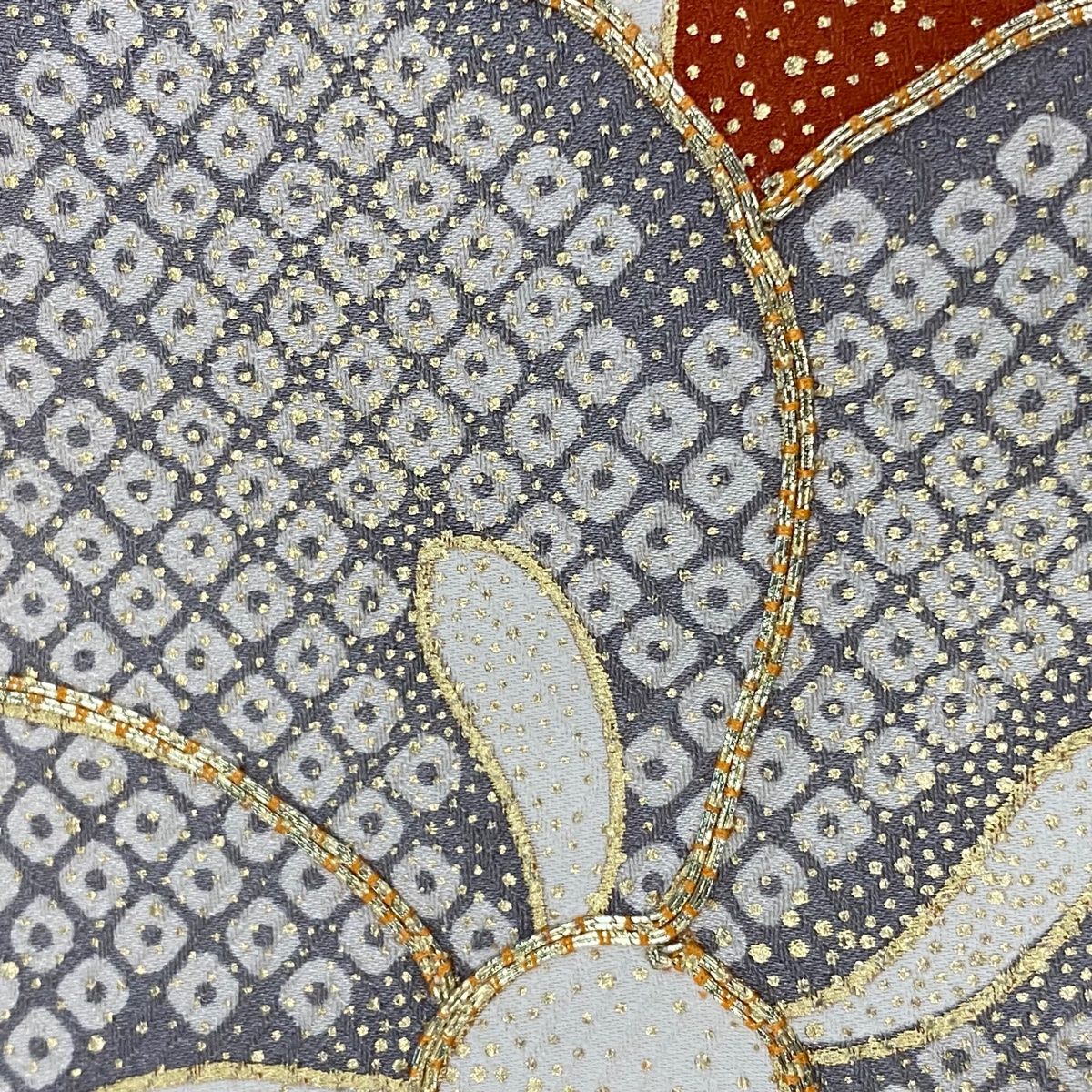 振袖 身丈173cm 裄丈67.5cm L 袷 枝梅 波 金糸 金彩 濃紫 正絹 名品  