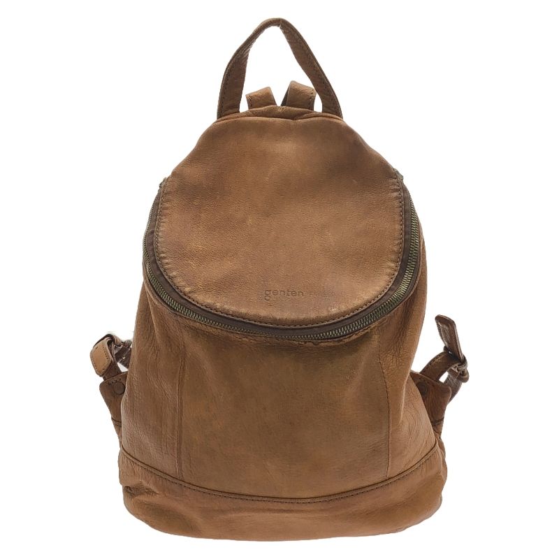 【中古】genten レザーリュック ヌメ革 ブラウン[91]
