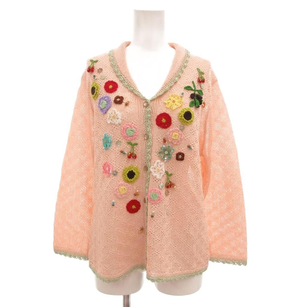ポピーレッド poppy red 美品 カーディガン ニット 花刺繍