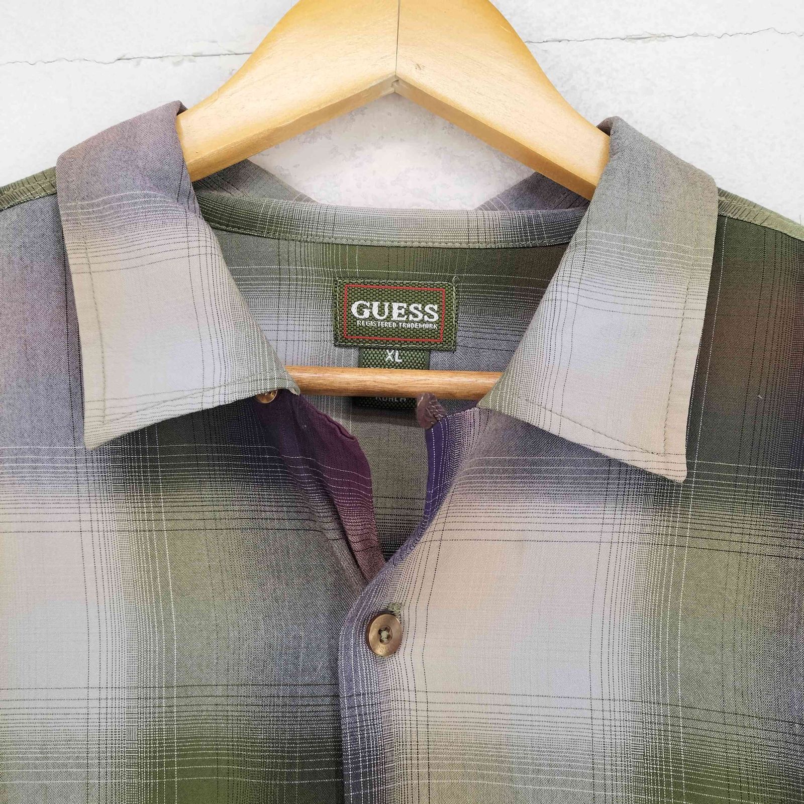 90s〜00s ゲス GUESS オンブレチェックレーヨン開襟シャツ XL ゲス GUESS 90～00S オンブレチェックレーヨン開襟シャツ メンズ XL