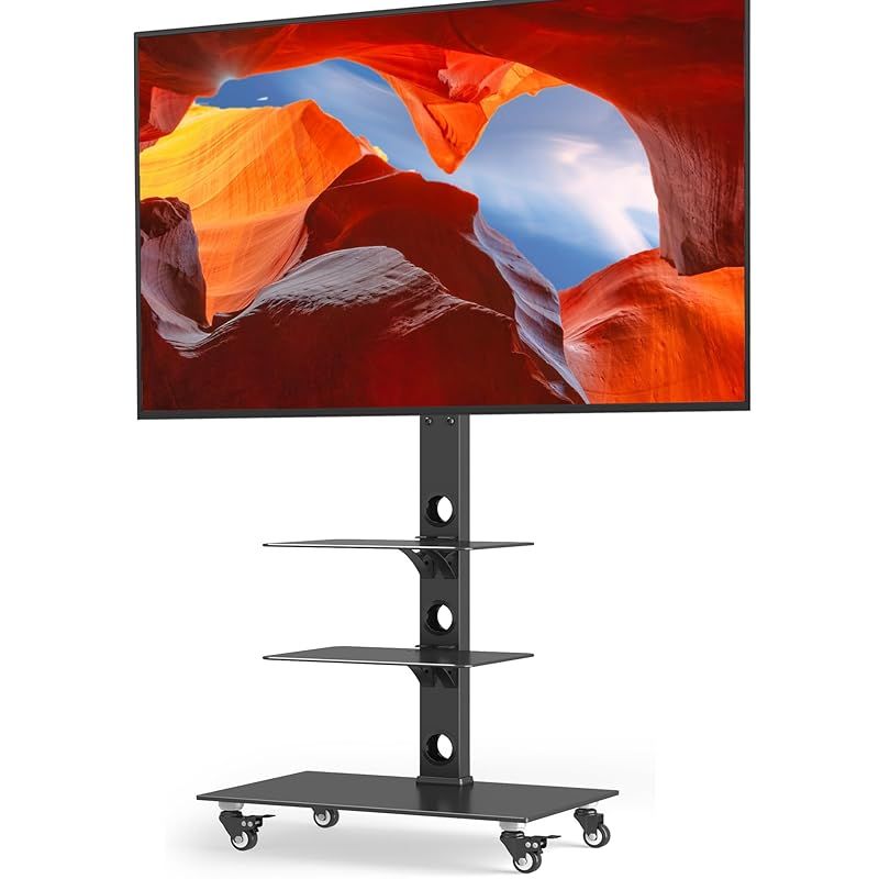 1homefurnit テレビスタンド キャスター付き 移動式 ハイタイプ tvスタンド30-70インチ 耐荷重40kg 左右回転37° 高さ調節 VESA600 400mm 3段強化ガラス棚付き 家用 業務用 適格請求書発行可 1