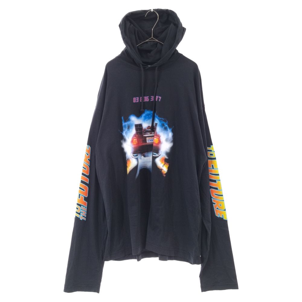 VETEMENTS (ヴェトモン) 22SS Back to the future jersey Hoodie  バックトゥザフューチャーフロントロゴプリントプル オーバーパーカー カットソー VL12TR400B ブラック