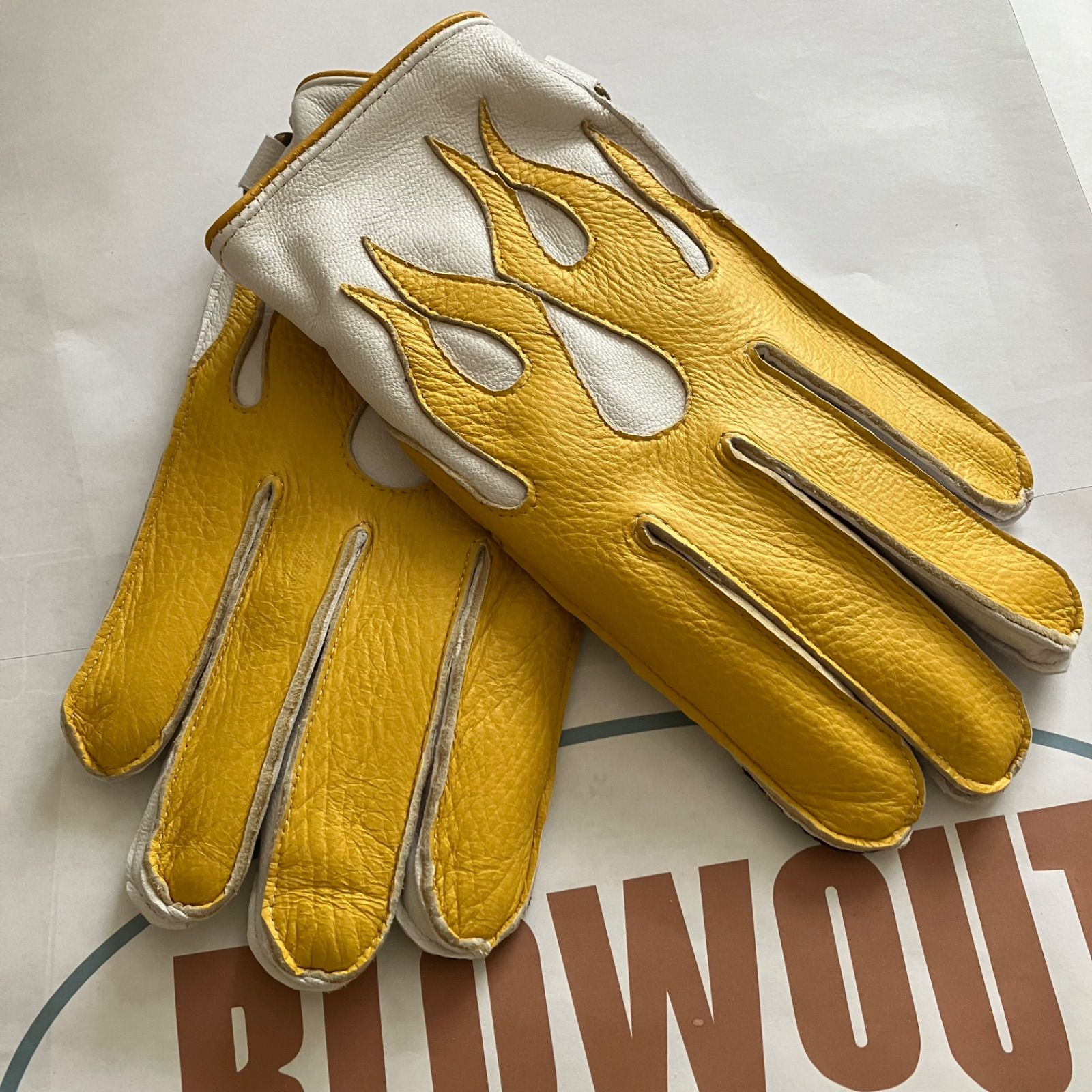 Blowout フレイムス レザーグローブ 本革 皮 鹿皮 ディアスキン 手袋 ハーレー バイカー