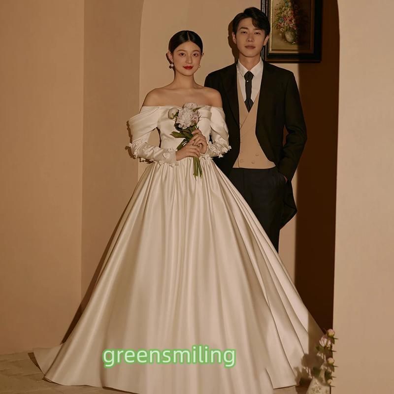 ウェディングドレス ウエディングドレス 二次会 2次会 結婚式 披露宴 前撮り 後撮り ブライダル ロングドレス 花嫁 Aラインドレス サテン