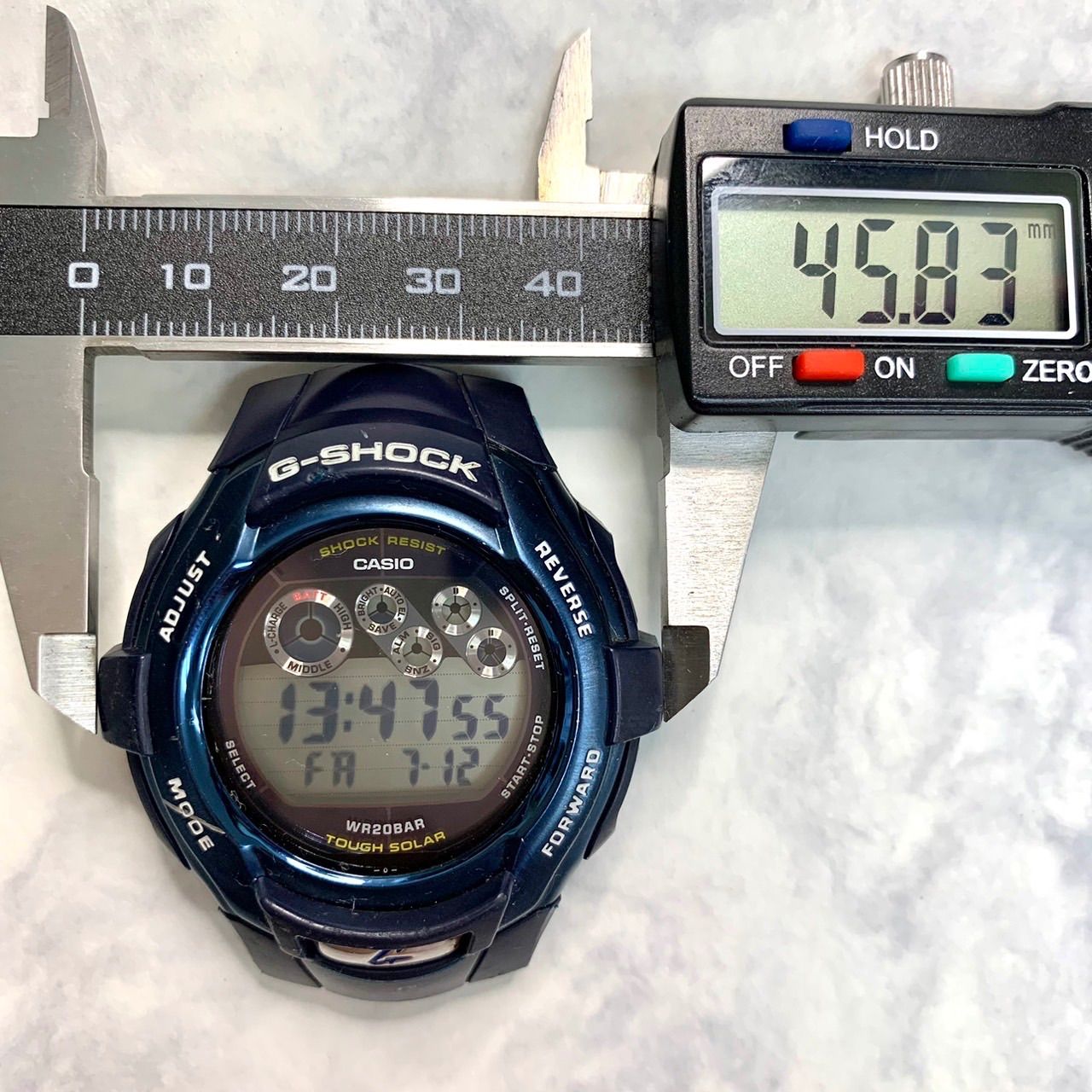 【G-SHOCK⭐️CASIO カシオ】 G-7302RL     5つ目モデル　 タフ ソーラー　 デジタル 腕時計　 ブラック×ブルー　 ステンレス　 動作確認済み　 ★ベルトはありません （AYA）