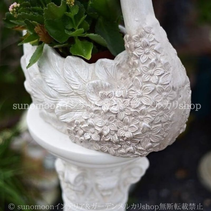 新生の 白鳥 フラワー ポット 植木鉢 ヨーロッパ調 おしゃれ かわいい インテリア ガーデン オーナメント ポット 動物 アニマル 観葉植物 屋外 ホワイト