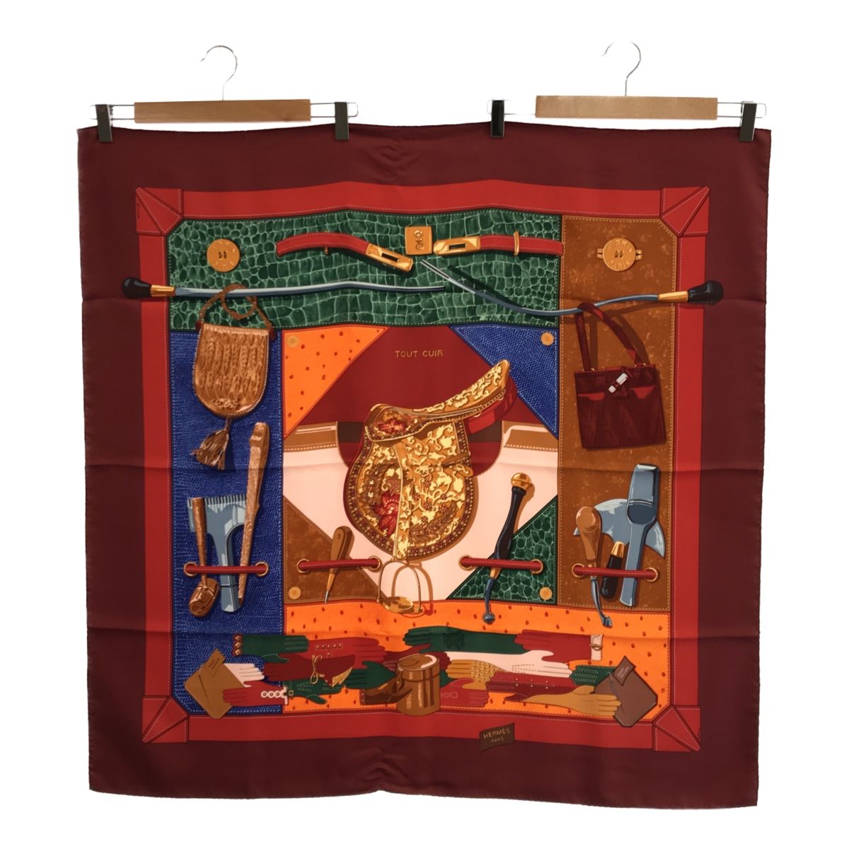 エルメス HERMES カレ90 スカーフ TOUT CUIR すべて皮 革 シルク 赤