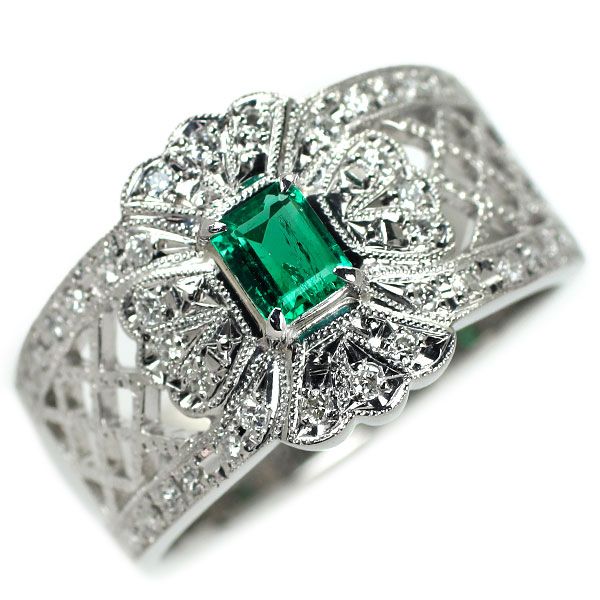 Pt900 エメラルド ダイヤモンド リング 0.221ct D0.18ct リング