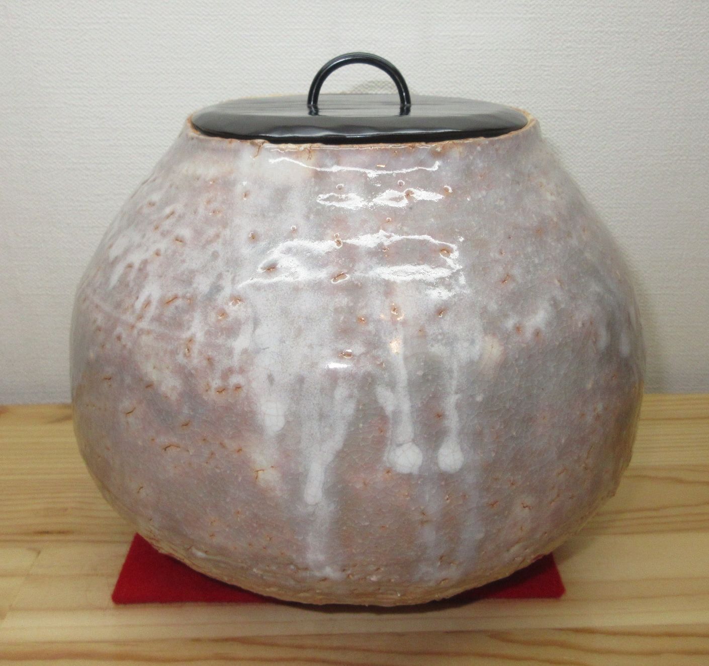 逢絢亭】茶道具 水指 瀬戸焼 萩釉 曜変水指 耳付 味下隆司 共箱入り 萩