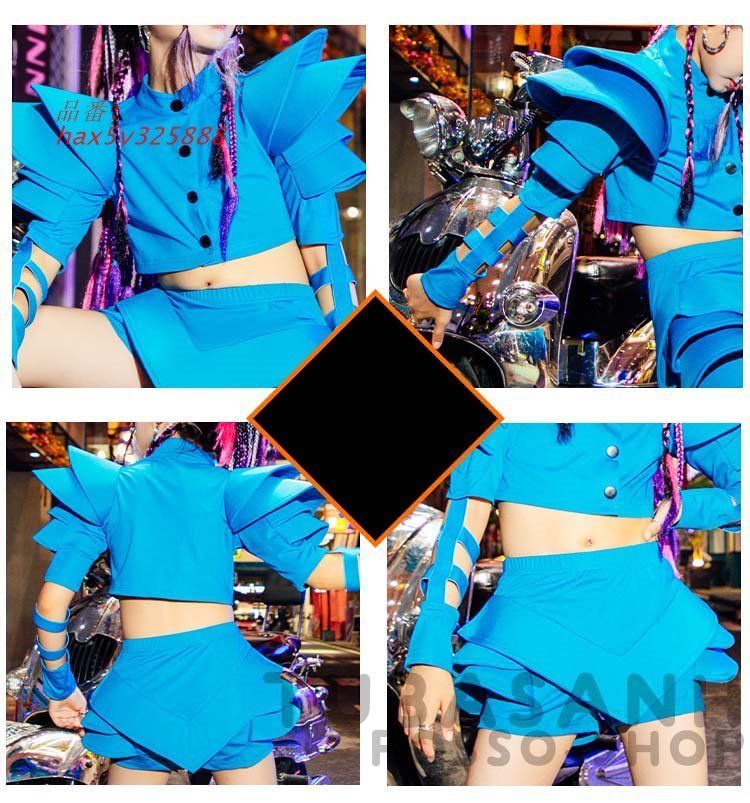 ダンス衣装 キッズ ヒップホップ ブルー セットアップ ガールズ 応援団 韓国 ステージ衣装 練習着 チアガール チア ジャズダンス hax5v325888