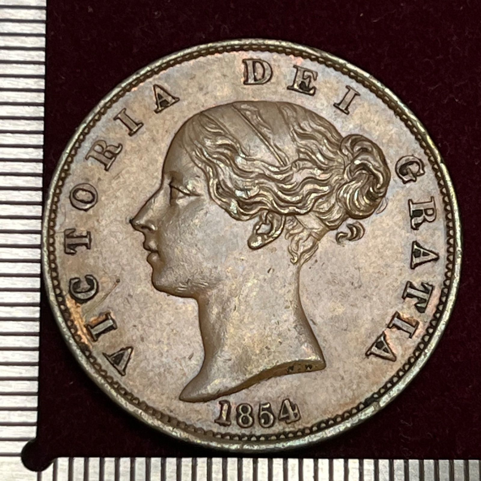 銅貨 状態 1854年 イギリス ハーフペニー銅貨 ヴィクトリア女王 若年像 Young Head” ブリタニア座像 409