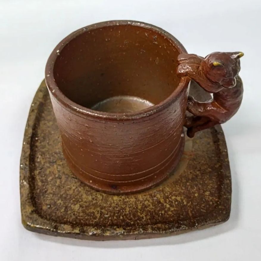 備前焼 猫カップ&ソーサー 備前焼猫カップ&ソーサー 備前焼 猫カップ