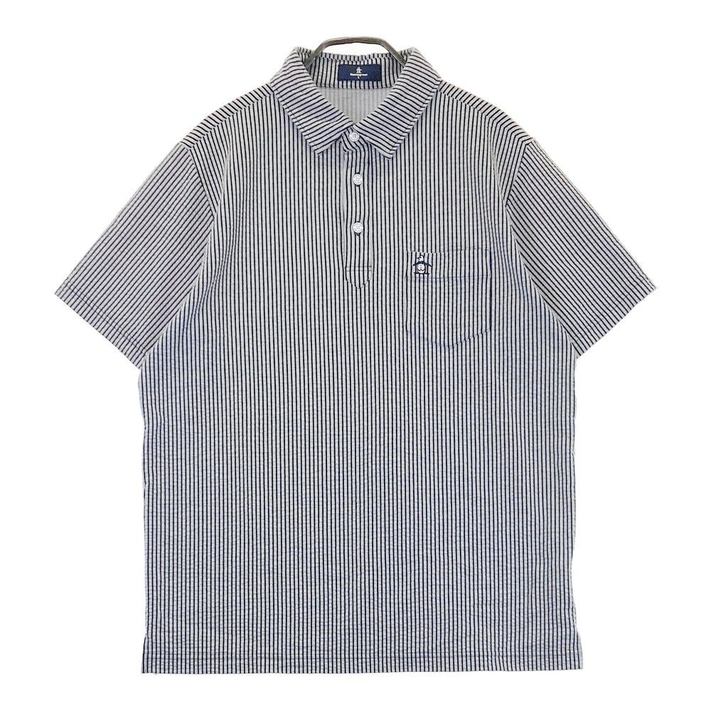 サイズ：L MUNSING WEAR マンシングウェア 2024年モデル 半袖ポロシャツ ストライプ柄 ネイビー系 [240101508205] ゴルフウェア メンズ ストスト
